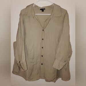 East 5th Khaki Linen Blend Women's Button Up Top 3/4 Sleeves Women's Size 2X